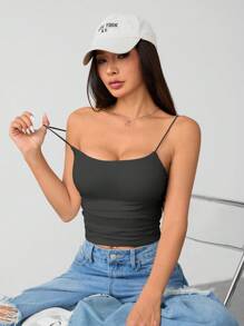 SHEIN VCAY Große Größen Trägertop mit eingebauten BH - Geeignet für Frühling, Sommer, Herbst, Winter - Dunkelgrau - Übersicht 4