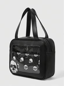 ROMWE Goth 3 件套哥特式骷髅印花便携式收纳袋套装，黑色