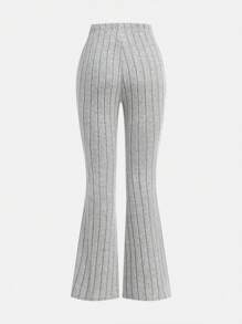 SHEIN Leap Crew 3pcs Tween Girls' Casual Solid Color Knitted Flared Pants Set - Dusty Blue - View 3