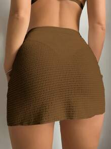 SHEIN Swim Mesh Bikini Cover Up Beach Vacation Mini Skirt Summer - Coffee Brown - View 4