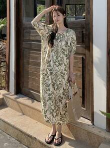 DAZY Women Summer Ditsy Floral Casual Beach Dress, Loose Fit Sundress Vacation Outfits Women - Green - View 2