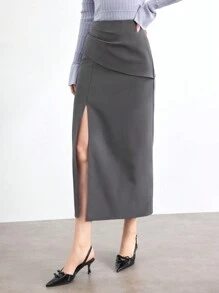 BizChic Gonna da ufficio grigia con spacco laterale, gonna blazer elegante per pendolari, feste di Natale, Capodanno, appuntamenti, primavera ed estate per le donne - Grigio - Visualizzare 8