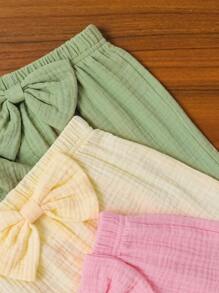 3-Piece Baby Girl Spring/Summer Outdoor Casual Set: Double-Layer Chiffon Pants With Bow Ruffles, Matching Outfit - Multicolor - View 4