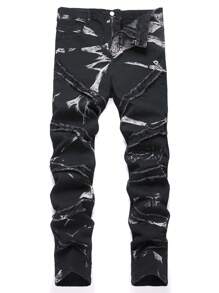 Manfinity LEGND Men's Simple Front Button Pocket Frayed Edge Casual Jeans - Black - View 1