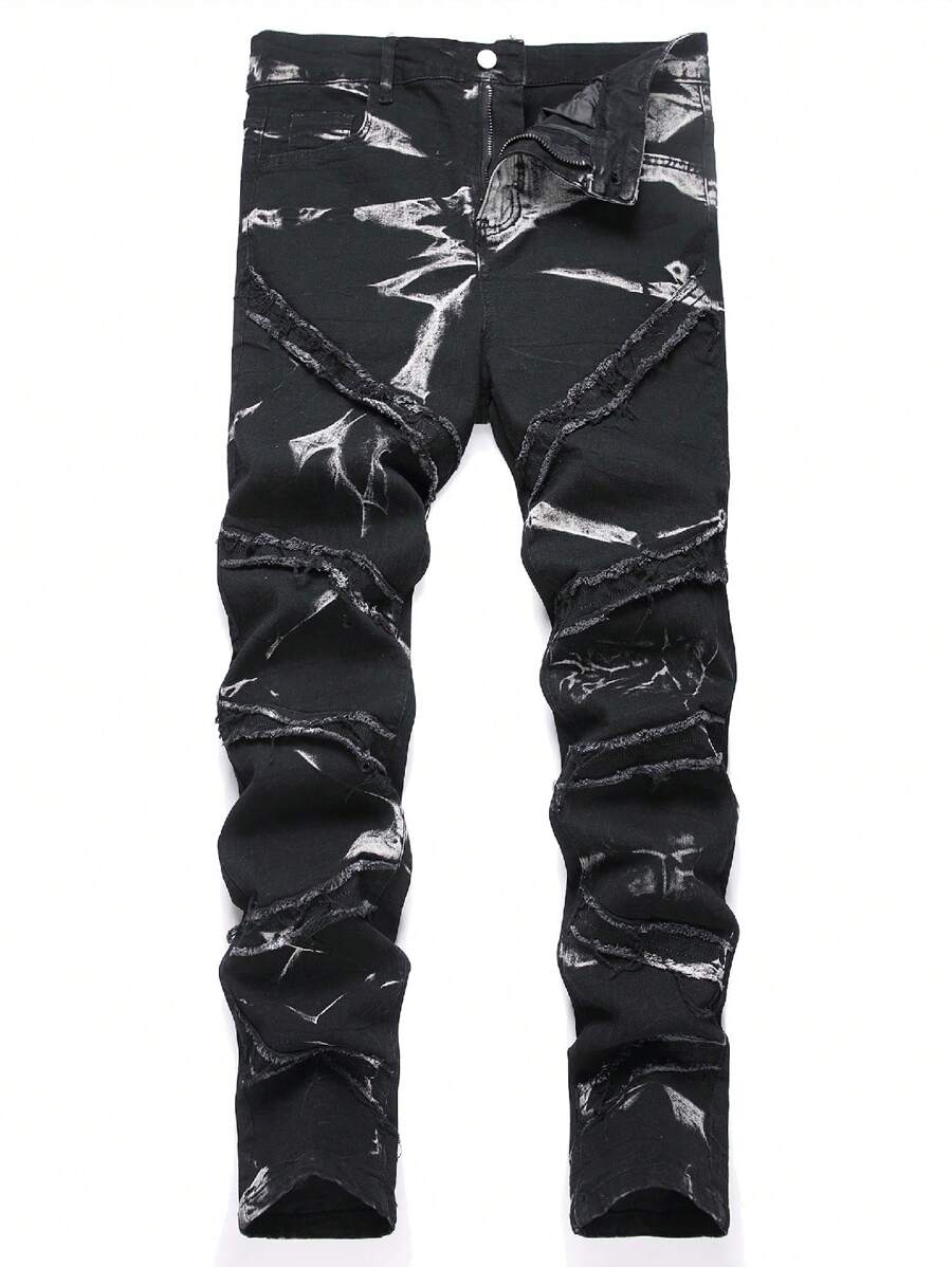 Manfinity LEGND Men's Simple Front Button Pocket Frayed Edge Casual Jeans - Black - View 1