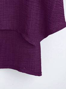 Plus Size Women's Solid Color Round Neck Drop Shoulder Loose Casual Blouse - Purple - View 5