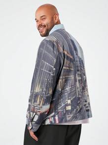 Manfinity VCAY Plus Size Men's Woven Printed Long Sleeve Jacket & Outwear, For Fall Winter - Multicolor - View 3