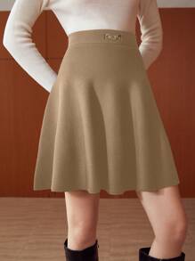 MOTF PREMIUM METAL CHAIN DETAIL FLARED SWEATER SKIRT - Brown - View 7