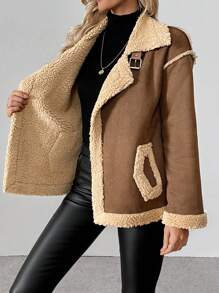 Chiquease Chaqueta/Abrigo casual de mujer con cuello grueso de piel sintética y mangas largas, para invierno