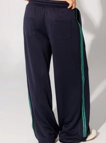 Aralina 拉绒羊毛海军蓝阔腿休闲服休闲裤 - 寶藍色 - 查看 2