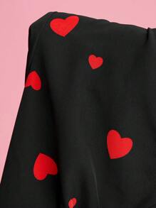 SHEIN EZwear Áo len cardigan ngắn họa tiết trái tim ngày lễ tình nhân cỡ lớn - màu đen - Xem 7