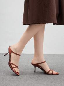 CUCCOO BIZCHIC Apricot Color Mirror Shiny Women's Pointed Toe Low Heel Sandals New Year Holiday Valentines - Brown - View 4