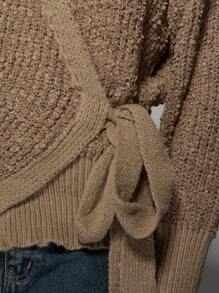 MISSGUIDED 厚实爆米花针织环绕式开衫泡泡袖芭蕾风格秋冬毛衣长袖罗纹下摆交叉前襟款式