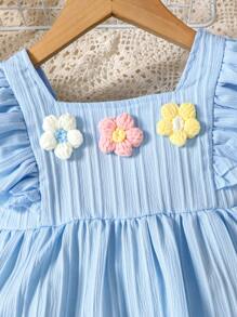 2pcs/Set Young Girls Girhood Core 3D Floral Print Outfit, Includes Sleeveless Ruffle Trim Vest Top And Matching Flared Pants, Casual & Comfortable For Toddler/Young Girls