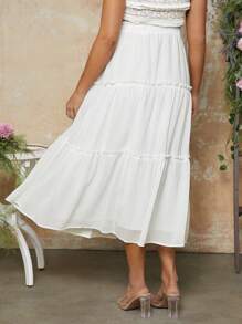 SHEIN Lace Ruffle Mesh Mini Skirt, Adjustable Waist, Suitable For Pregnant Women - White - View 2