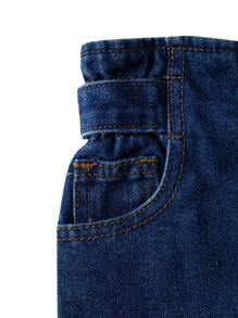 SHEIN Artist Young Girls Dark Blue Cowgirl Denim Jeans, Suitable For All Seasons - Dark Wash - View 5