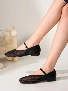 CUCCOO CHICEST أحذية فلات بالية شبكية لون أحادي بسيطة للنساء، ملابس كاجوال للاستخدام اليومي