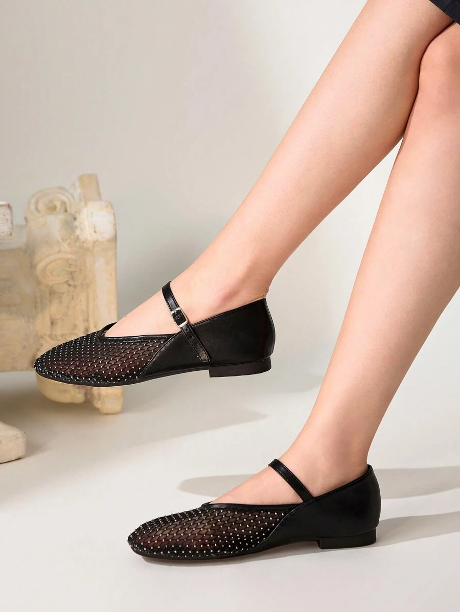 CUCCOO CHICEST أحذية فلات بالية شبكية لون أحادي بسيطة للنساء، ملابس كاجوال للاستخدام اليومي