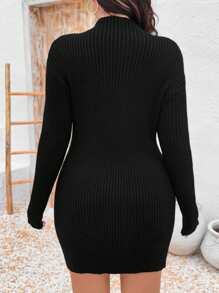 SHEIN Clasi Minimalist Pullover Sweater Dress, Casual And Stylish For Everyday Wear Fall Cloth For Women - Black - View 2