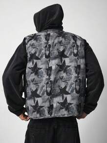 ROMWE MEN Street Life Men's Star Print Casual Utility Pocket Vest - Multicolor - View 6