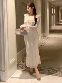DAZY Mid-Calf Length Ruffle Hem Dress For Women, Valentine's Day Summer Elegant