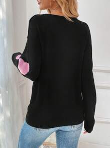 SHEIN LUNE 2025 Spring New Valentine's Day Heart Pattern V-Neck Sweater For Women Heart Sweater Valentine's Day Heart Sweater In Fall/Winter - Red - View 2