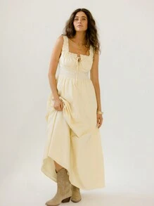 Aralina Robe maxi à citron, tenue de vacances d'été de style prairie avec corset plissé