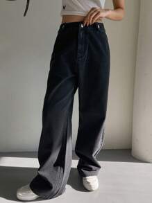 DAZY Jeans con bolsillo y banda elástica en la cintura para mujer, unicolor