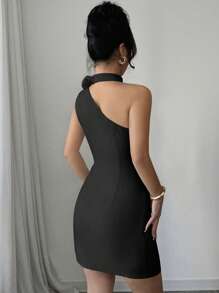 Chiquease Sexy Fitted 3D Floral Open Shoulder Sleeveless Long Dress For Women One Sleeve Dress One Shoulder Dress