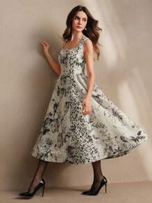 Anewsta Váy chữ A không tay thiết kế in họa tiết thanh lịch cổ điển, trang phục xuân/hè dành cho nữ - Nhiều màu - Xem 3