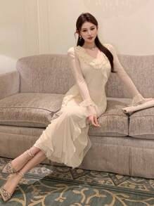 DAZY Mid-Calf Length Ruffle Hem Dress For Women, Valentine's Day Summer Elegant