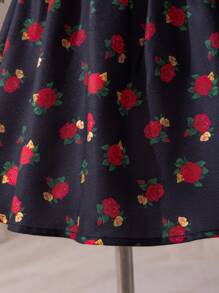 SHEIN Baby Girl Elegant Black Floral Mesh Overlay Summer Dress - Black - View 6