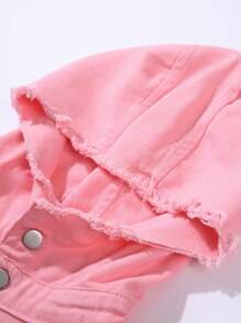 Manfinity Hypemode Men Solid Color Front Button Long Sleeve Pocket Simple Casual Denim Hooded Jacket, Fall - Pink - View 4