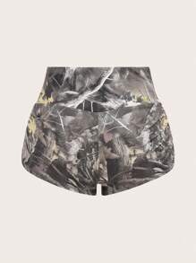 SHEIN EZwear 印花针织超短骑行短裤，简约时尚休闲日常穿着 - 杏色 - 查看 2