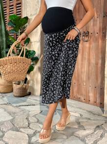 SHEIN 孕妇花卉可调节腰部支撑腹带裙 - 黑色 - 查看 4