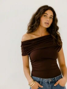 Aralina Top attillato da sera con spalle scoperte e arricciature