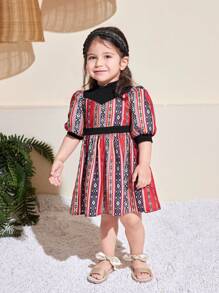 SHEIN Baby Girl Cute Colorblock Short Sleeve Summer Dress - Black - View 4