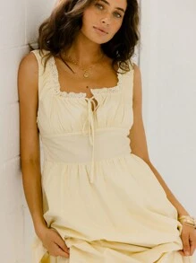 Aralina Robe maxi à citron, tenue de vacances d'été de style prairie avec corset plissé