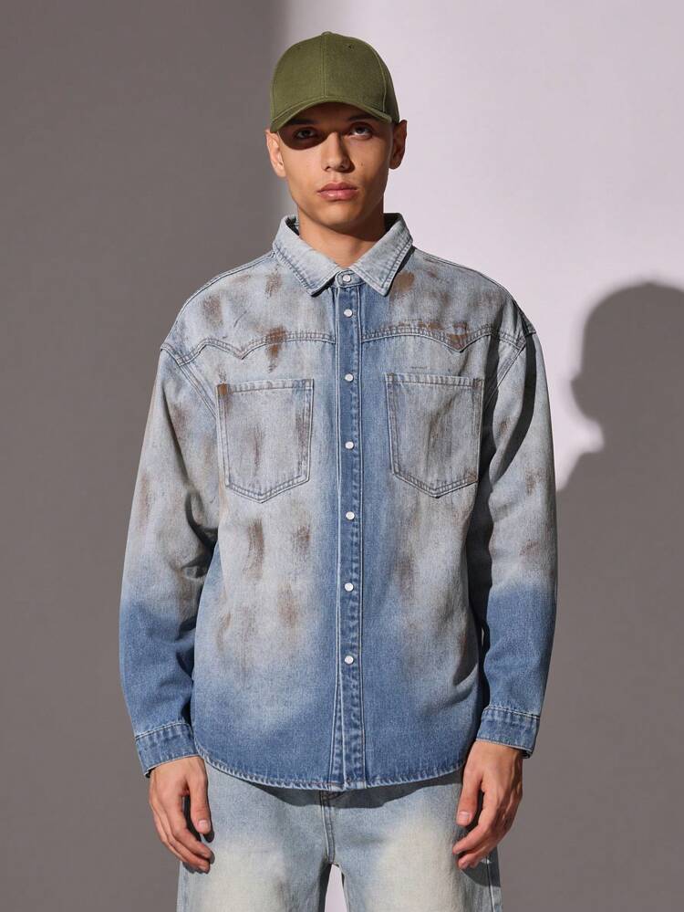 Jaqueta Denim estilo trucker desgastada estilo western