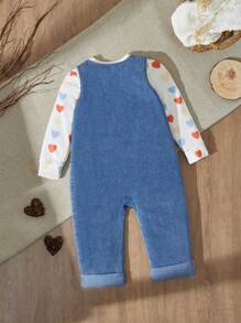 SHEIN Babyboy 男童女童春秋时尚休闲圆领长袖T恤搭配时尚休闲无袖牛仔连体衣套装适合幼儿居家露营度假圣诞休闲装 - 彩色 - 查看 2