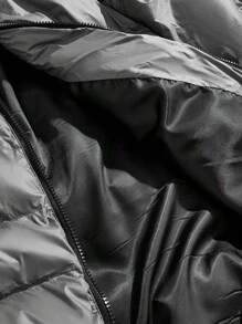 Manfinity VCAY Men's Casual Loose Open Front Long Sleeve Padded Coat, Solid Color - Grey - View 5