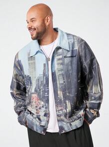 Manfinity VCAY Plus Size Men's Woven Printed Long Sleeve Jacket & Outwear, For Fall Winter - Multicolor - View 5