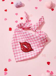 PETSIN Pink Plaid Lip Print Cute Pet Bandana, Suitable For Valentine's Day