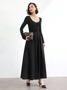 BizChic Robe noire à manches longues, robe de fête/de rendez-vous de printemps/été, convient pour Noël - Noir - Voir 8
