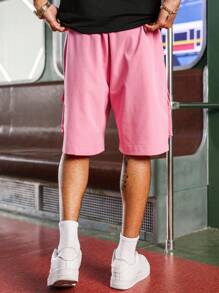 Manfinity Streetrush Pantalones cortos casuales de hombre de unicolor con bolsillos y cordones frontales, para uso diario