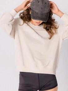 Aralina 超级拉绒轻质奶油色图案圆领羊毛休闲运动衫 - 灰色 - 查看 11