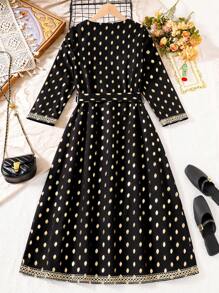 Kleid mit Blumen Muster für Teenager-Mädchen, bequeme und modische Sommerkleidung, ideal für süße, hübsche Mädchen - Schwarz - Übersicht 2