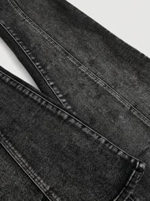 ROMWE Grunge Punk Y2K Retro Heart Buckle Frayed Waist Tight Women Flared Leg Jeans - Black - View 4