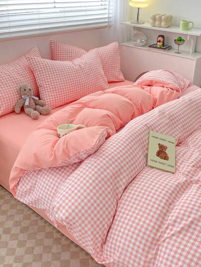 Juego de funda nórdica de 3 piezas 100% poliéster con estampado a cuadros, 2 fundas de almohada + 1 funda nórdica (sin sábana), suave y cómodo, apto para todas las estaciones