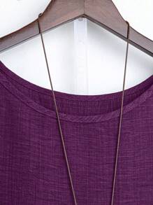 Plus Size Women's Solid Color Round Neck Drop Shoulder Loose Casual Blouse - Purple - View 3